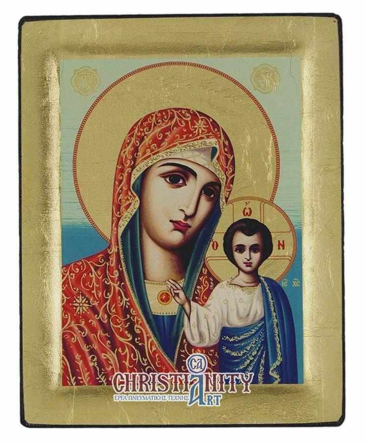Our Lady of Kazan - Engraved wooden image on canvas with golden background - Mount Athos