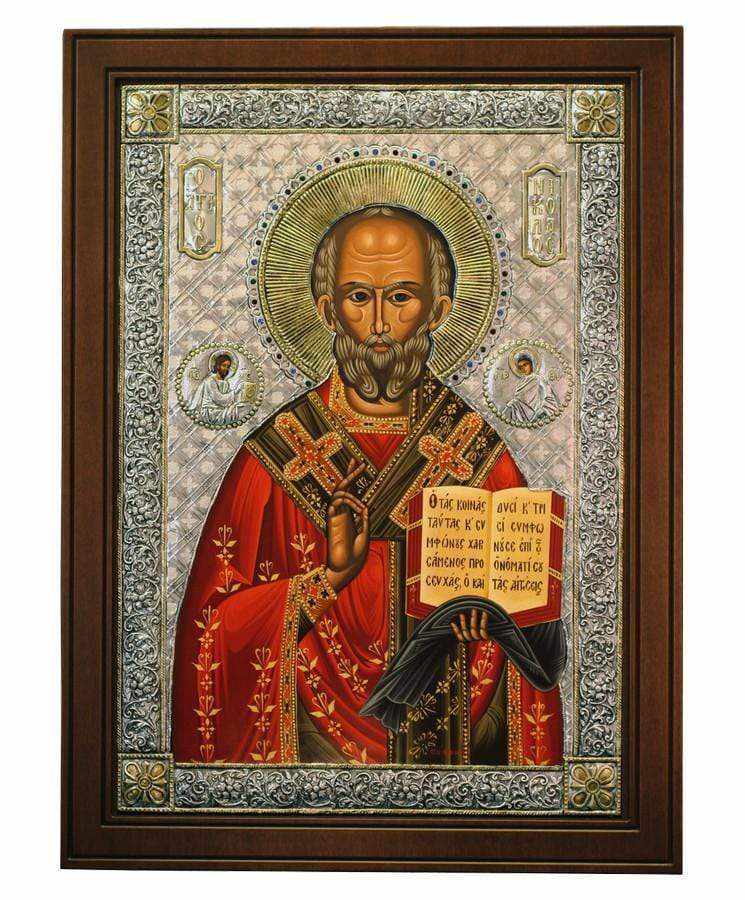 Saint Nikolaos - Silver icon on wood, locally gilded - Mount Athos — additional product image 5 from Christianity Art