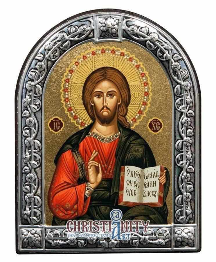 Jesus Christ Kazan - Picture on wood with indelible metal frame - Mount Athos