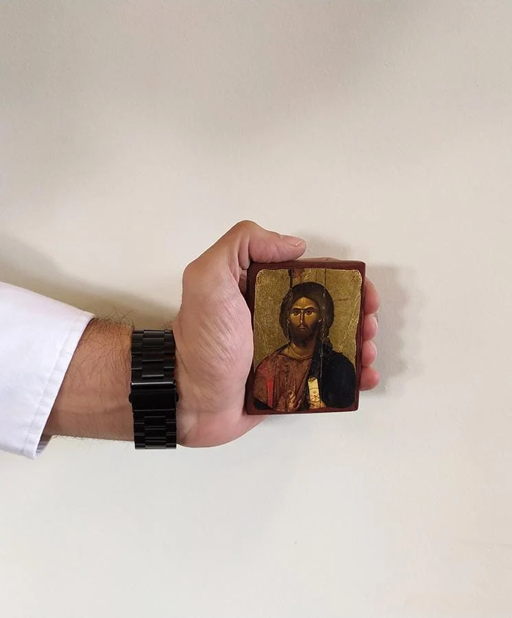 Jesus Christ - Wood aged image on canvas with golden background - Mount Athos — additional product image 4 from Christianity Art