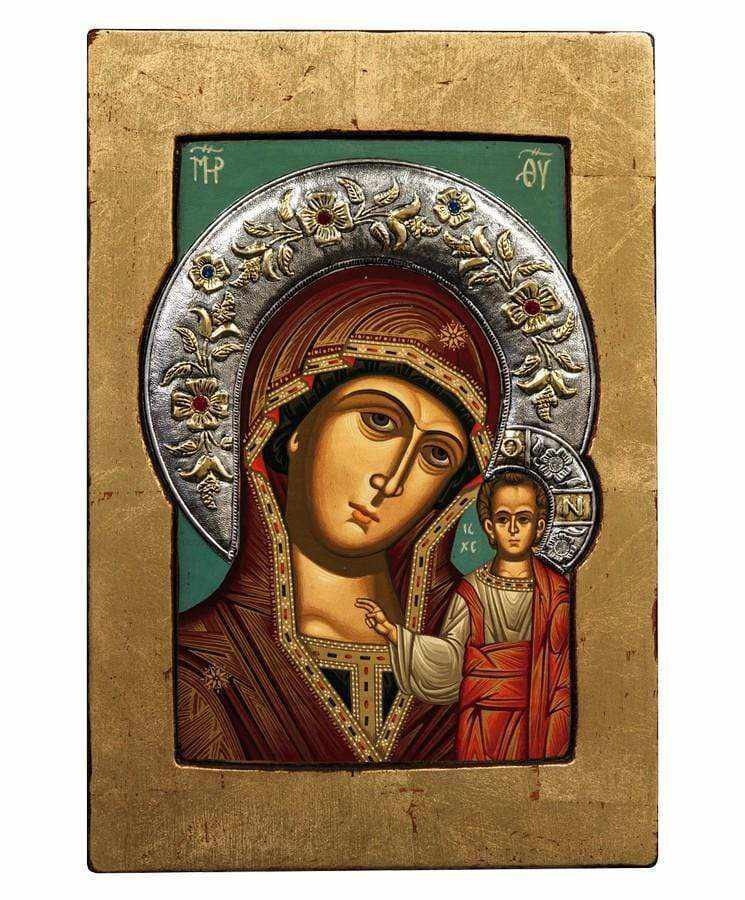 Our Lady of Kazan - Old wooden image with silver halo locally gold plated - Mount Athos — additional product image 9 from Christianity Art