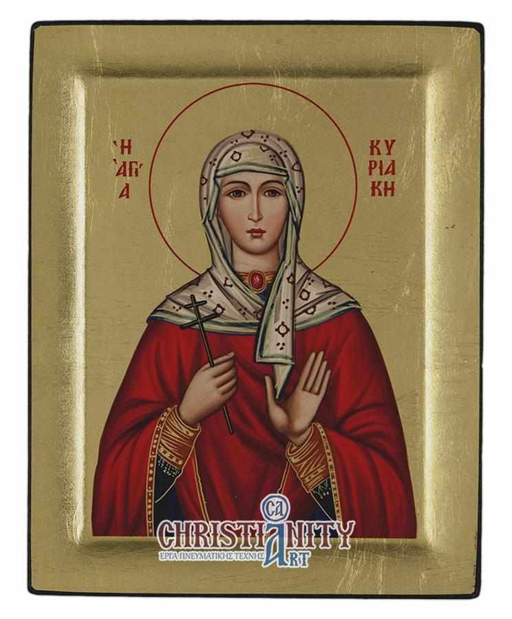 Saint Kyriaki - Excavated wooden image on canvas with gold background - Mount Athos