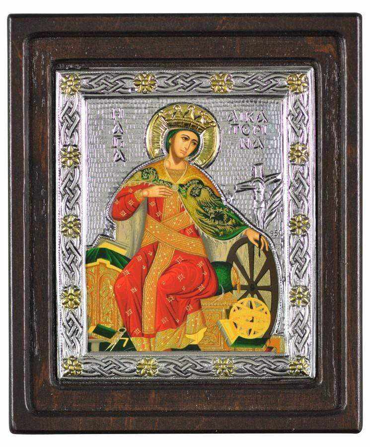Saint Catherine - Silver icon on wood, locally gilded - Mount Athos — additional product image 4 from Christianity Art