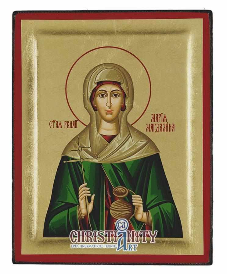 Maria Magdalene - Engraved wooden image on canvas with golden background - Mount Athos — additional product image 2 from Christianity Art