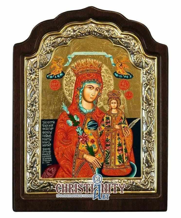 Virgin Mary of Rhodes - Silver image in wood, locally gilded - Mount Athos