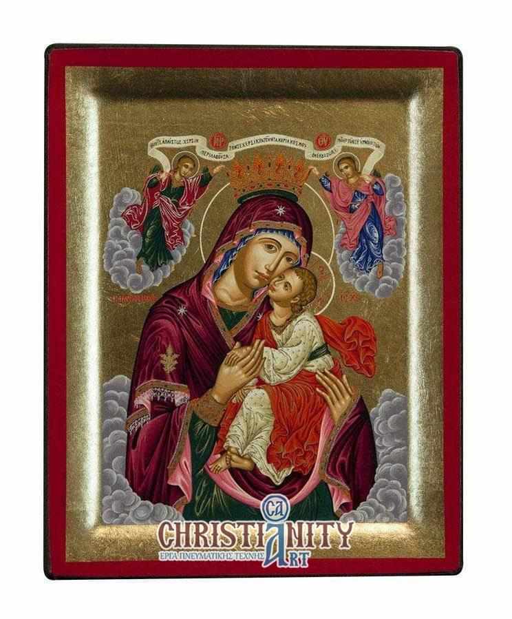 Virgin Mary Glylofilousa - Engraved wooden image on canvas with golden background - Mount Athos — additional product image 2 from Christianity Art