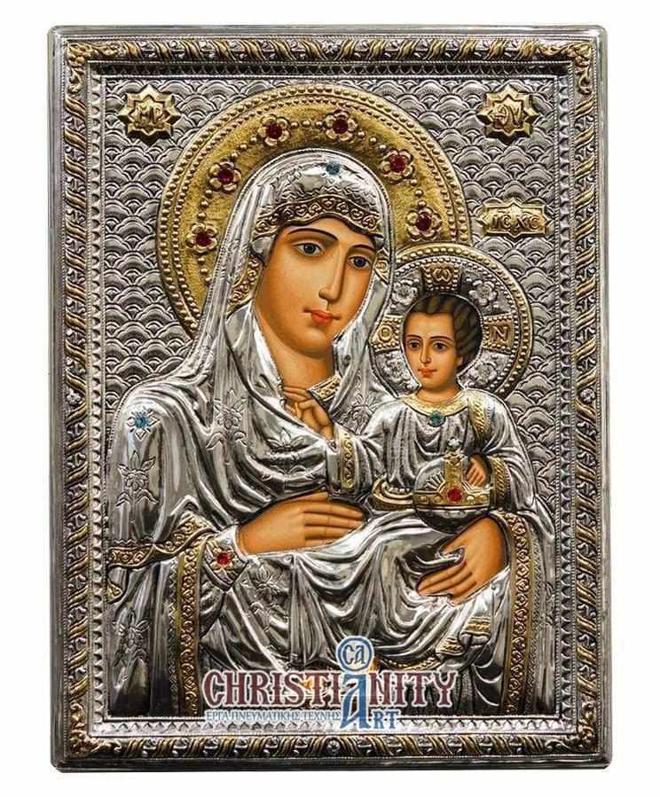 Virgin Mary Jerusalem - Silver image in wood, locally gilded - Mount Athos — additional product image 2 from Christianity Art
