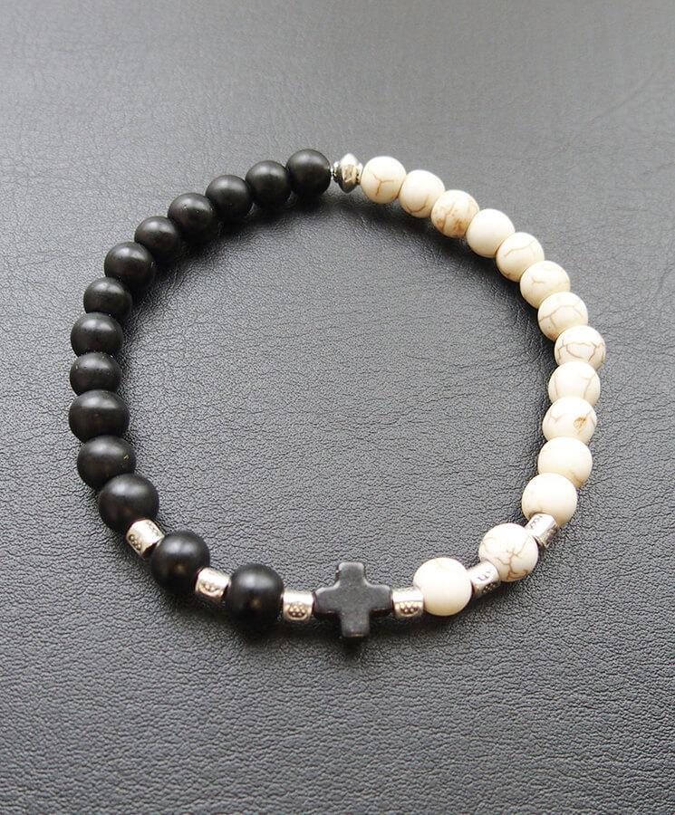Howlite Bead Bracelet with Cross