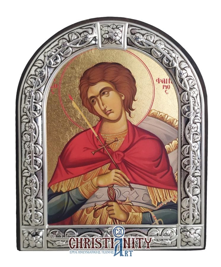 Saint Fanourios - Image on wood with an indelible metal frame - Mount Athos
