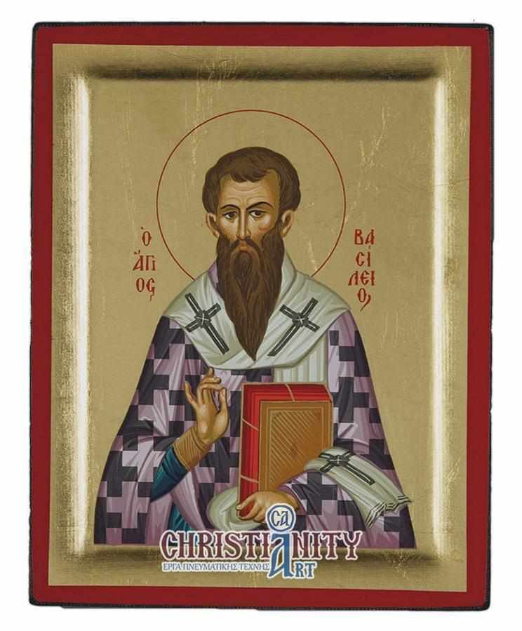 Saint Vasilios - Engraved wooden image on canvas with golden background - Mount Athos