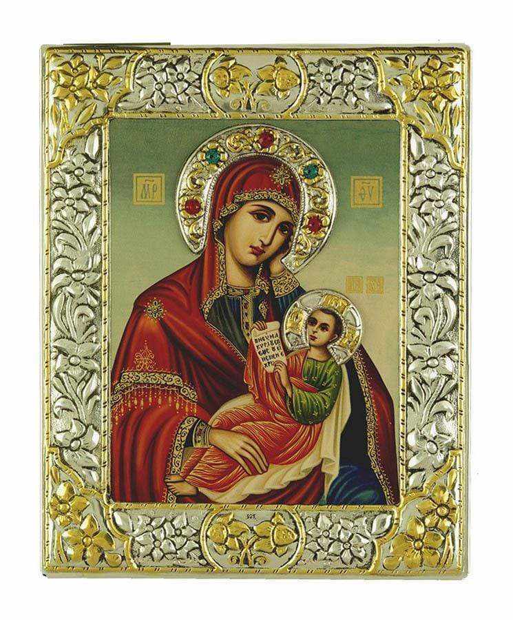 Virgin Mary and Baby - Silver image on wood, locally gilded - Mount Athos — additional product image 6 from Christianity Art