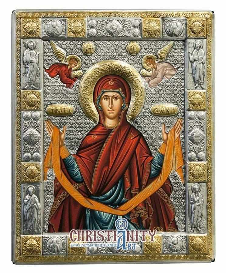 Holy Mary Zone - Silver image in wood, locally gold plated - Mount Athos — additional product image 2 from Christianity Art