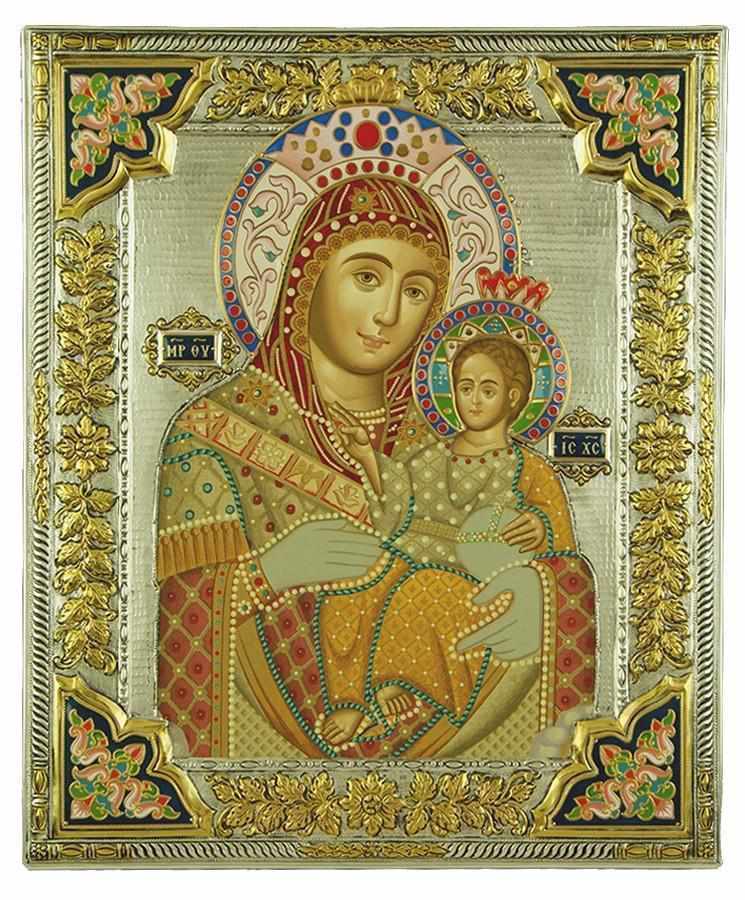 Virgin Mary Bethlehemtis - Silver image on wood, locally gilded and decorated with enamel - Mount Athos — additional product image 4 from Christianity Art