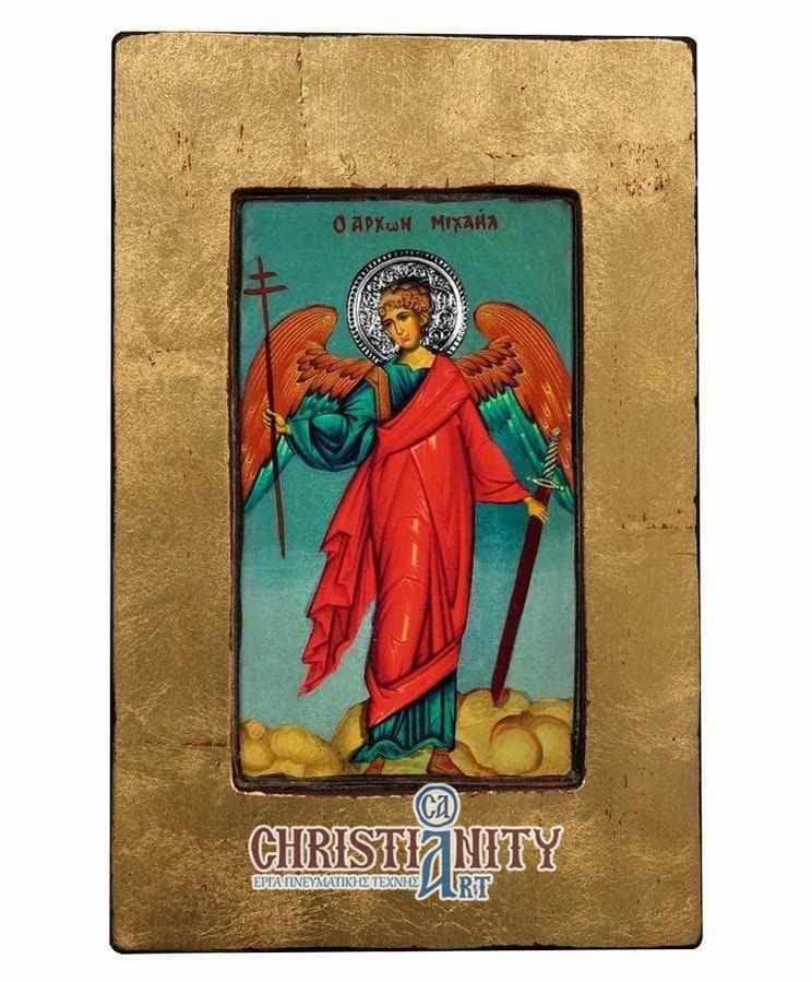 Protector Angelos - Old wooden image with silver halo locally gold plated - Mount Athos