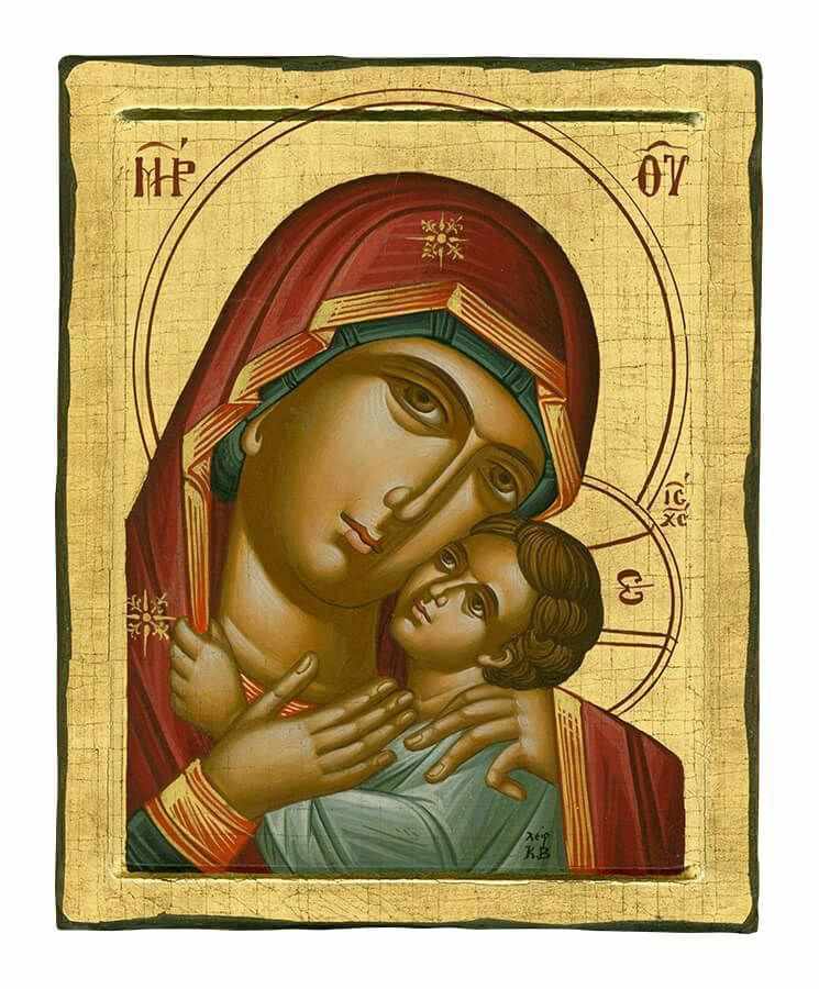 Virgin Mary Glykissousa - 100% handmade wooden image on canvas with golden background - Mount Athos — additional product image 4 from Christianity Art