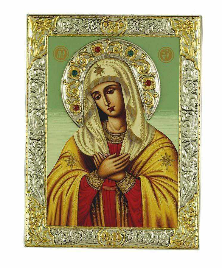 Virgin Mary Deomeni - Silver image in wood, locally gilded - Mount Athos — additional product image 7 from Christianity Art