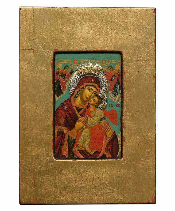 Virgin Mary Glylofilousa - Old wooden image with silver halo locally gold plated - Mount Athos — additional product image 6 from Christianity Art