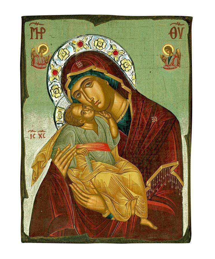 Virgin Mary Glylofilousa - Old wooden image with silver halo locally gold plated - Mount Athos — additional product image 5 from Christianity Art