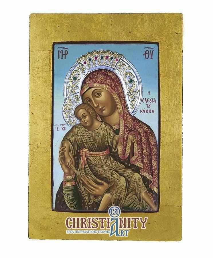 Virgin Mary Theotokos Eleousa - Old wooden icon with silver halo locally gold plated - Mount Athos — additional product image 2 from Christianity Art