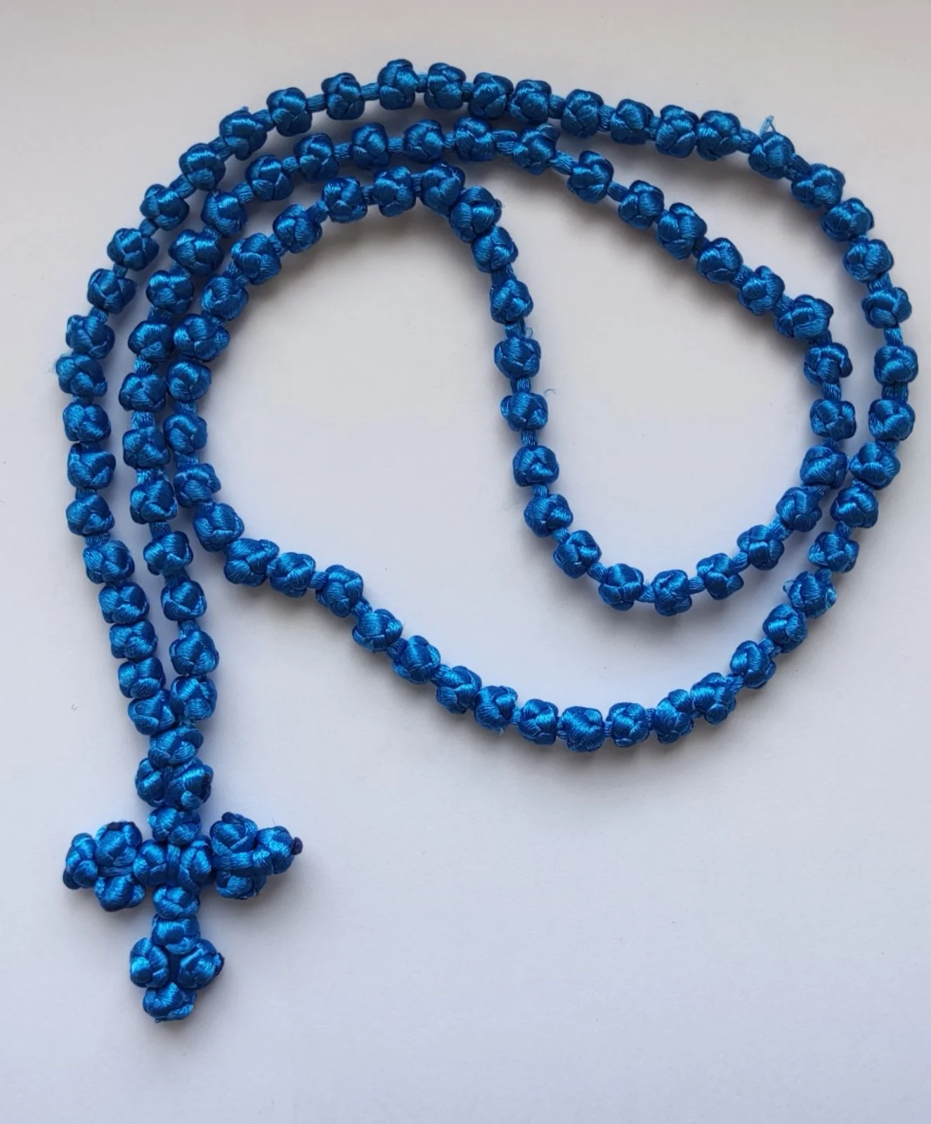 Athonite Waxed Prayer Rope with 100 Knots and Braided Cross – Black, Red or Blue — additional product image 3 from Christianity Art