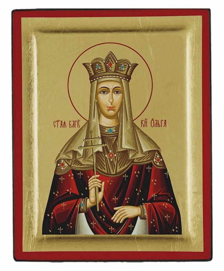 Saint Olga - Excavated wooden image on canvas with gold background - Mount Athos — additional product image 7 from Christianity Art