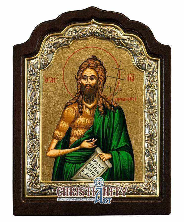 Saint John the Forerunner - Silver icon on wood, locally gilded - Mount Athos