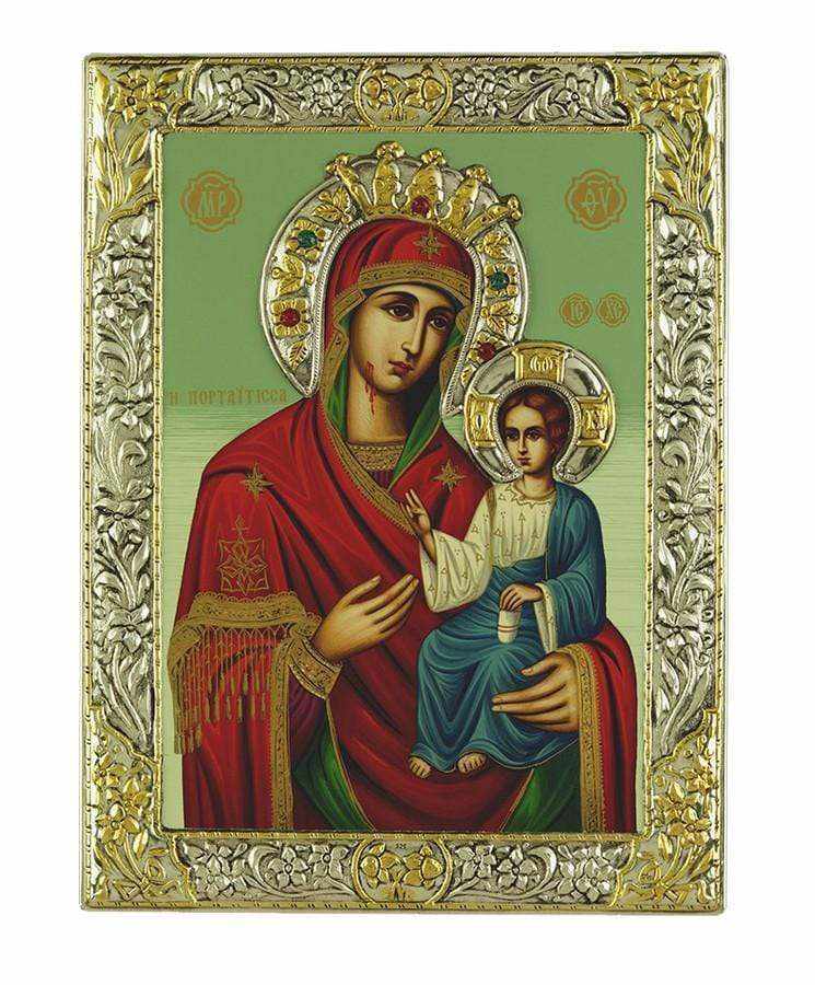 Virgin Mary Portaitissa - Silver image on wood, locally gilded - Mount Athos — additional product image 7 from Christianity Art