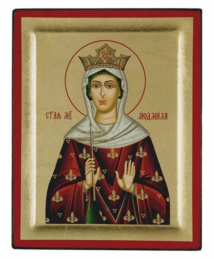 Saint Ludmila - Carved wooden image on canvas with gold background - Mount Athos — additional product image 7 from Christianity Art