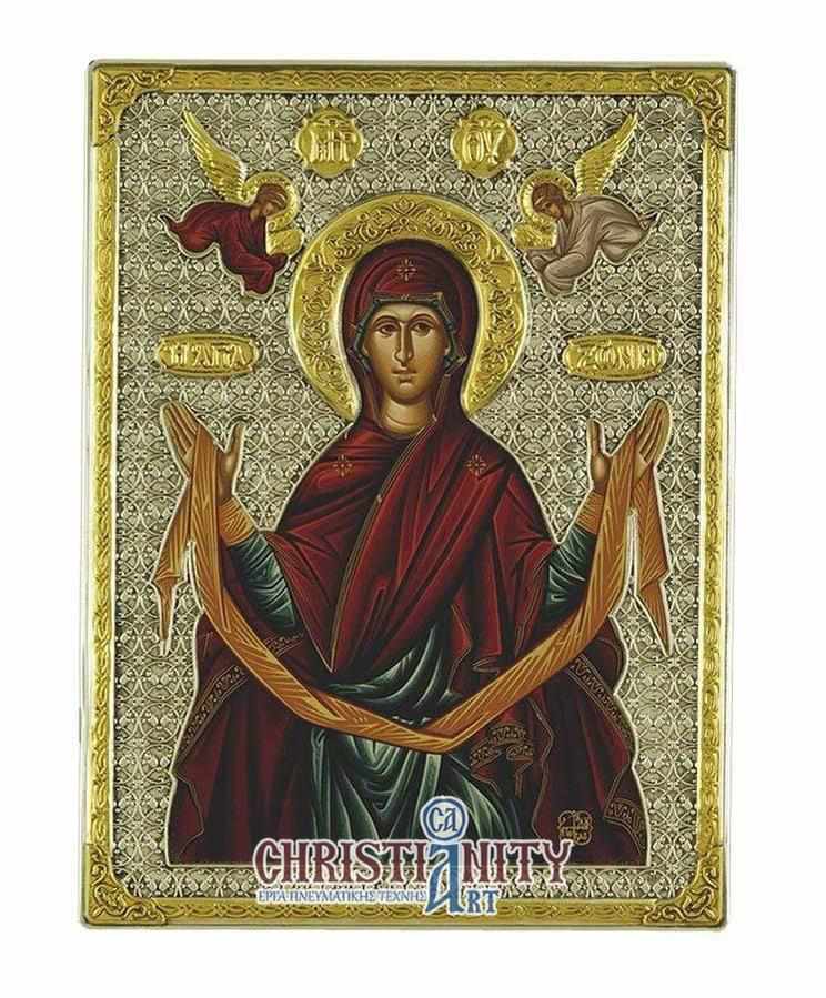 Holy Mary Zone - Silver image in wood, locally gold plated - Mount Athos — additional product image 4 from Christianity Art