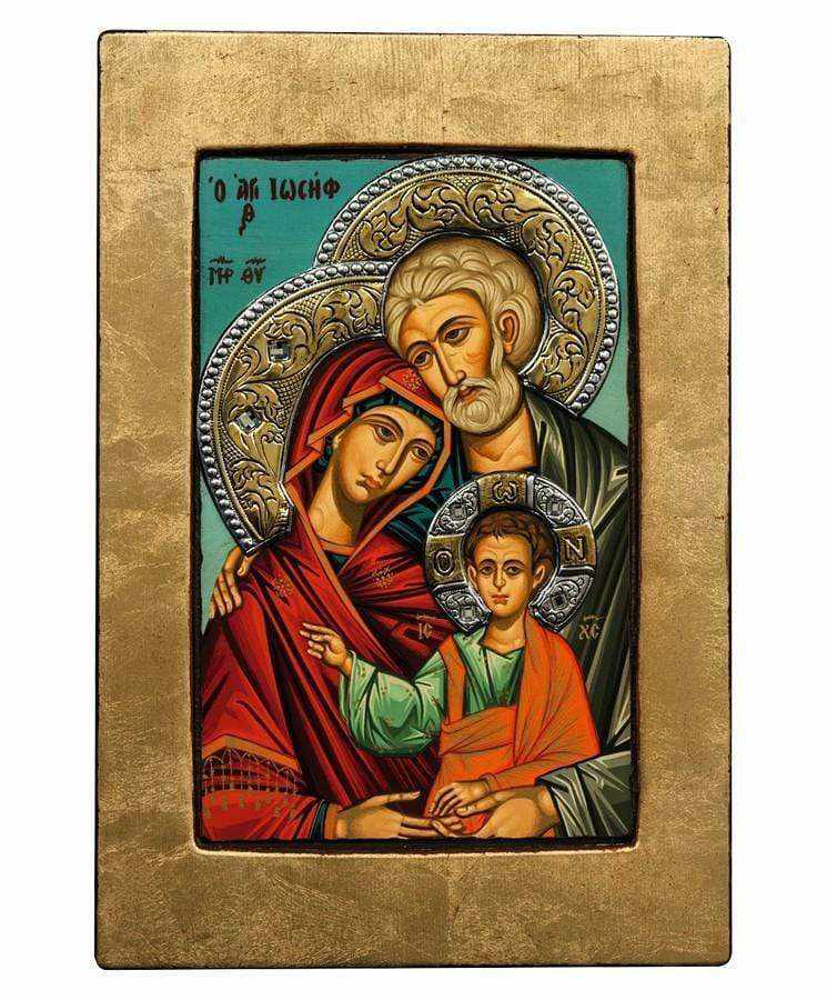 The Holy Family - Antique wooden icon with silver halo locally gilded - Mount Athos — additional product image 9 from Christianity Art