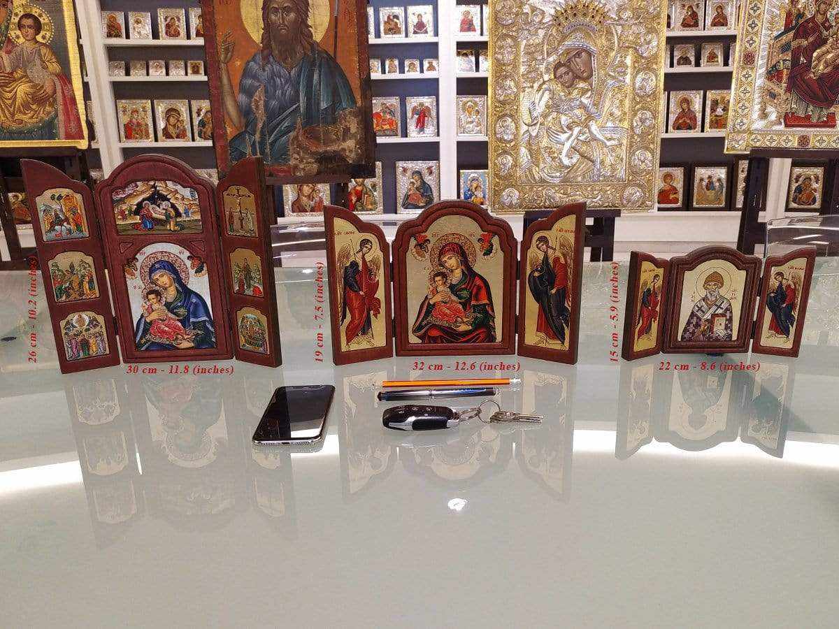 Christ Almighty - Old wooden icon triptych on canvas with golden background - Mount Athos — additional product image 3 from Christianity Art
