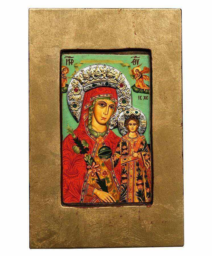 Virgin Mary of Rhodes - Old wooden image with silver halo locally gold plated - Mount Athos — additional product image 8 from Christianity Art