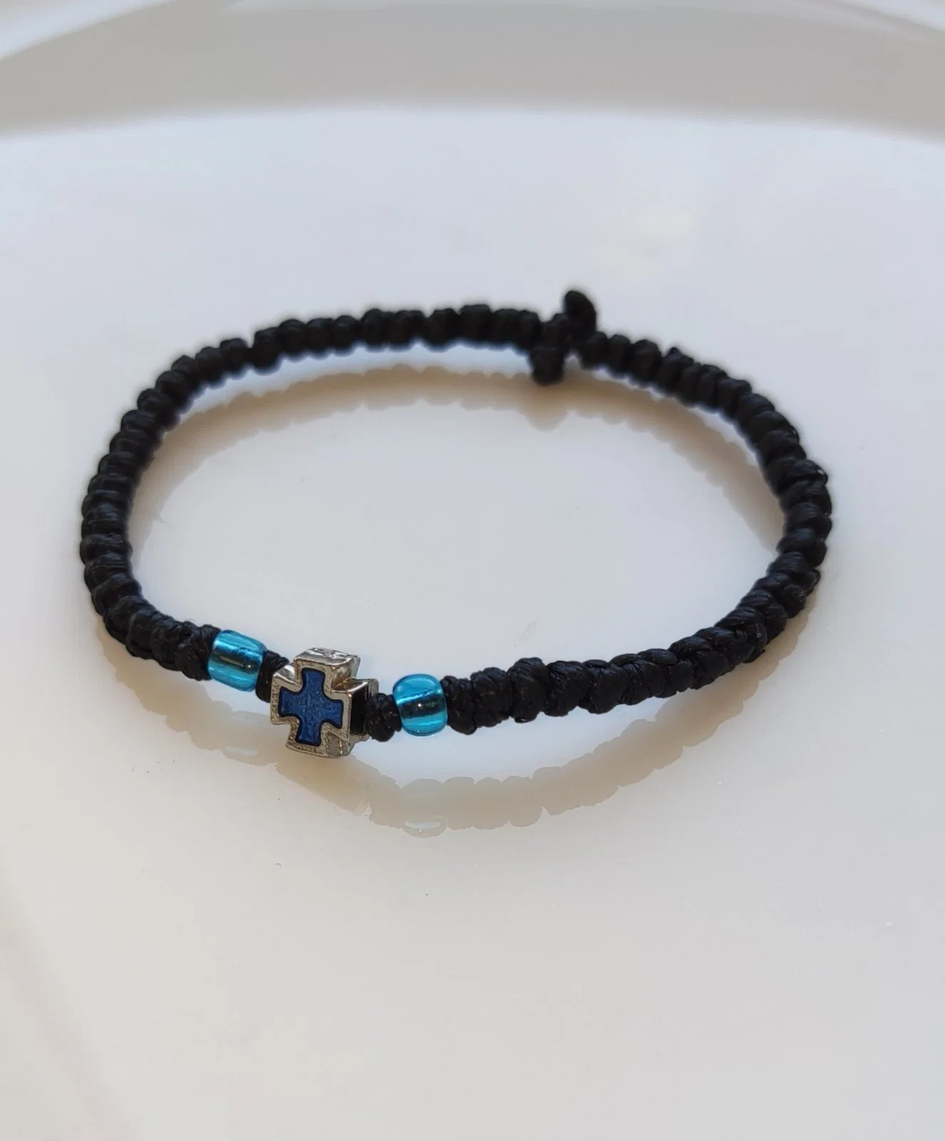Athonite Waxed Prayer Rope Bracelet with Metal Cross & Beads – 4 Colour Options — additional product image 4 from Christianity Art