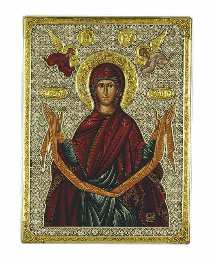 Holy Mary Zone - Silver image in wood, locally gold plated - Mount Athos — additional product image 9 from Christianity Art