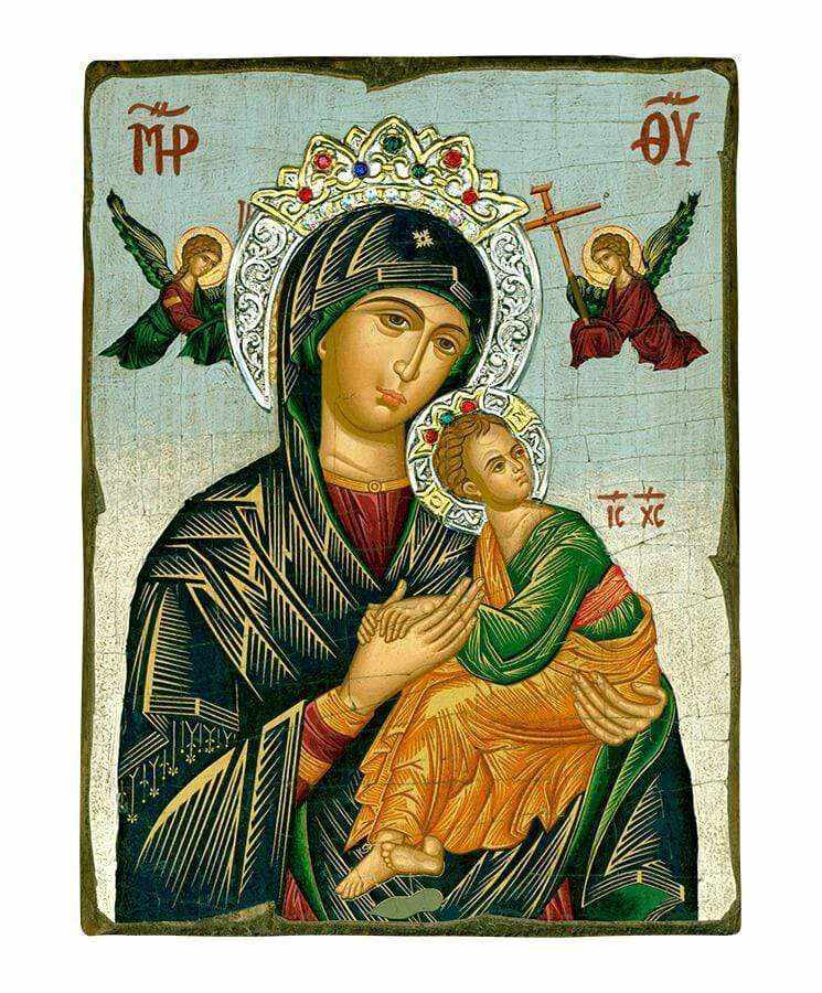 Virgin Mary Permanent Help - Old wooden image with silver halo locally gilded - Mount Athos — additional product image 5 from Christianity Art