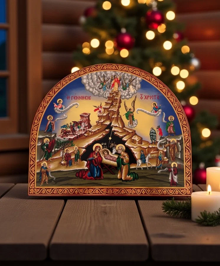 The Birth of Christ - Wooden Lithography Image with Gold Background — additional product image 6 from Christianity Art