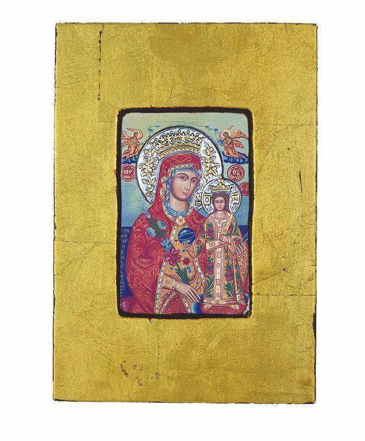 Virgin Mary of Rhodes - Old wooden image with silver halo locally gold plated - Mount Athos — additional product image 7 from Christianity Art