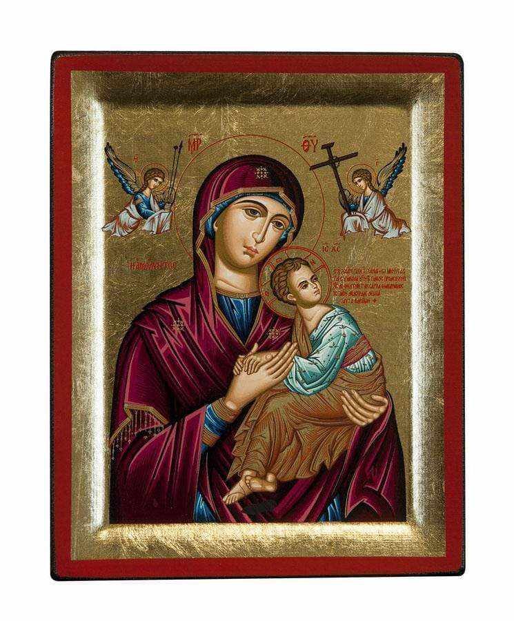 Virgin Mary of Passion - Engraved wooden image on canvas with golden background - Mount Athos — additional product image 7 from Christianity Art
