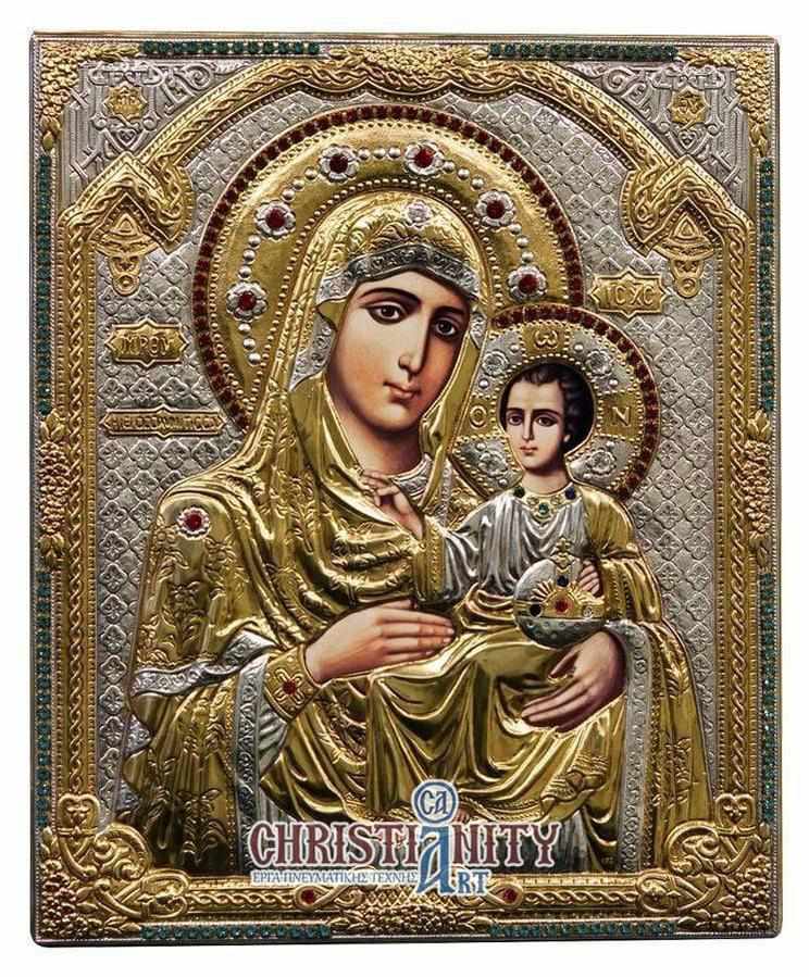 Virgin Mary Jerusalem - Silver image in wood, locally gilded - Mount Athos — additional product image 4 from Christianity Art