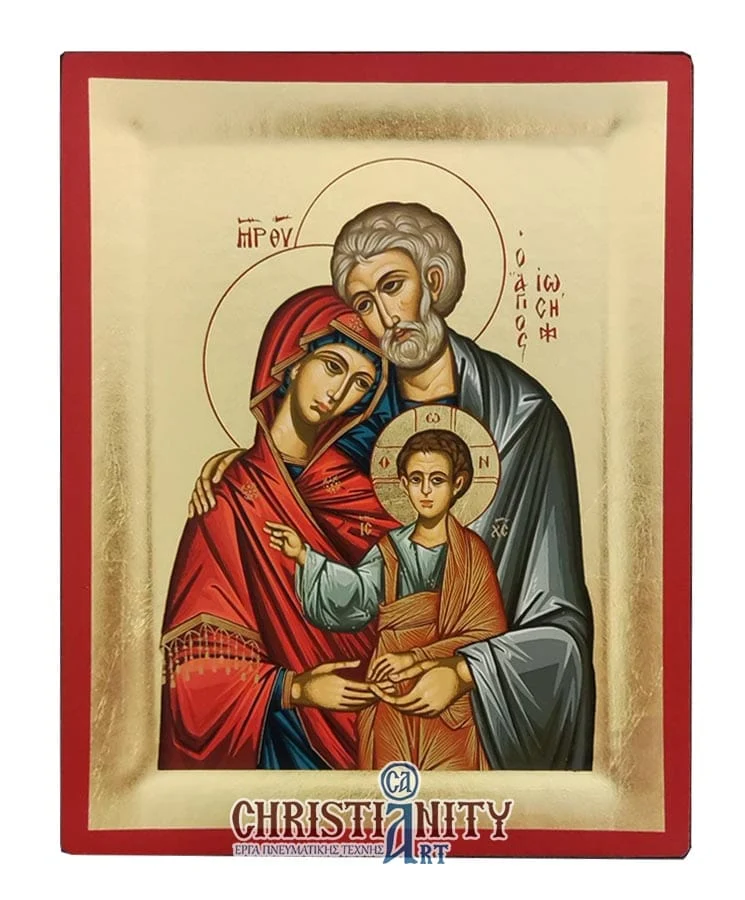The Holy Family - Excavated wooden image on canvas with gold background - Mount Athos — additional product image 3 from Christianity Art