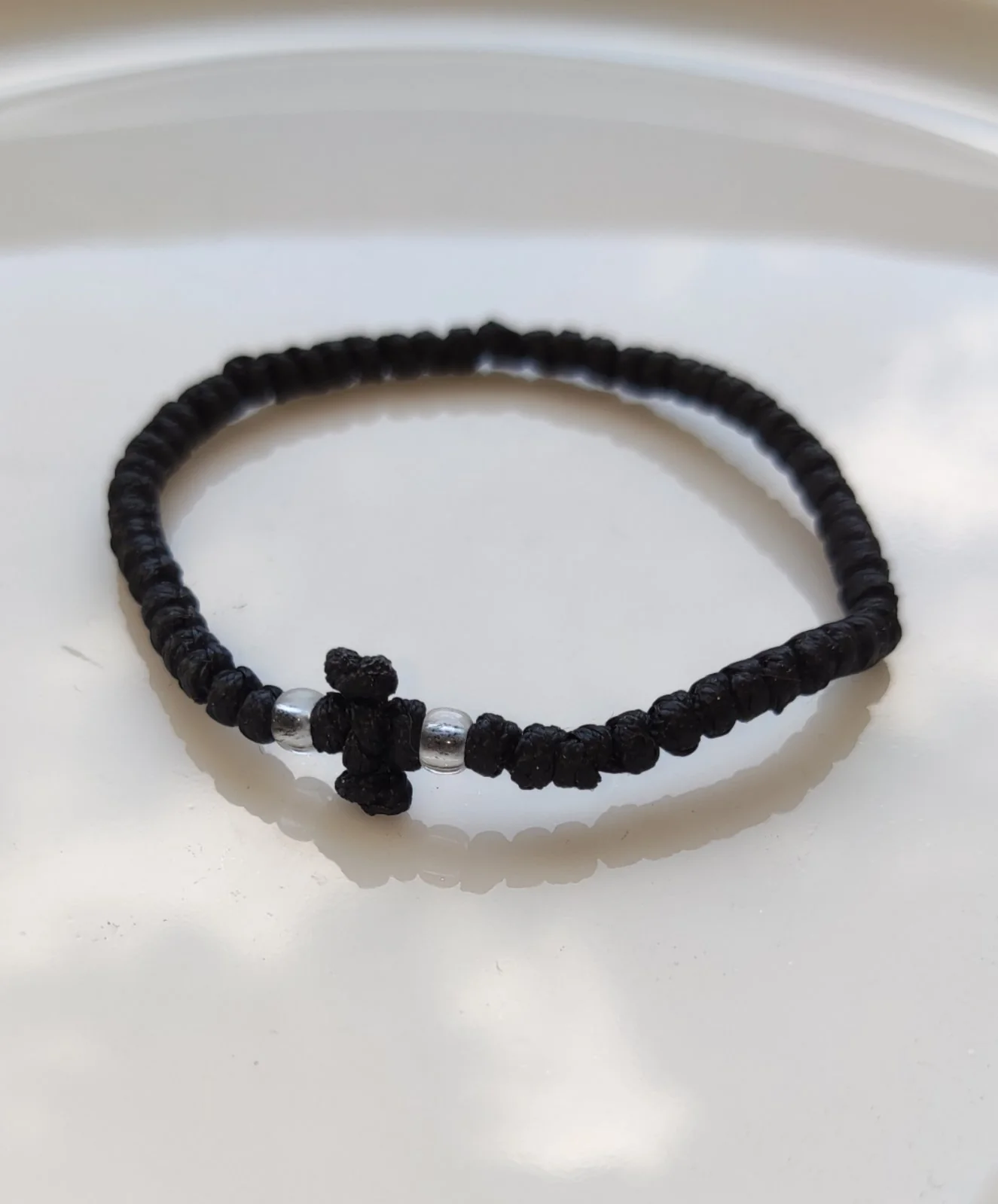 Athonite Waxed Prayer Rope Bracelet with Braided Cross & Beads — additional product image 2 from Christianity Art