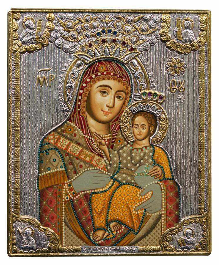 Virgin Mary Bethlehemtis - Silver image on wood, locally gilded - Mount Athos — additional product image 9 from Christianity Art