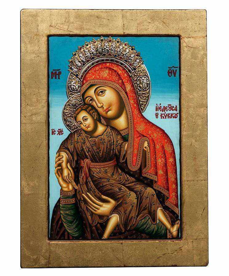 Virgin Mary Theotokos Eleousa - Old wooden icon with silver halo locally gold plated - Mount Athos — additional product image 9 from Christianity Art