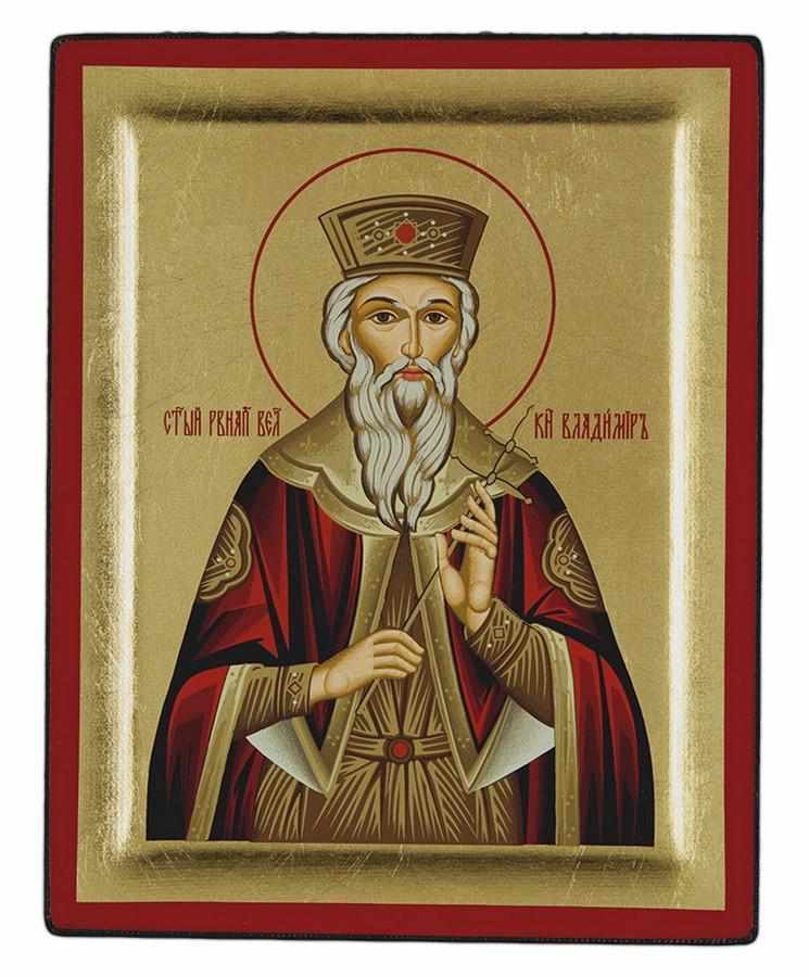 Saint Vladimir - Engraved wooden image on canvas with golden background - Mount Athos — additional product image 7 from Christianity Art