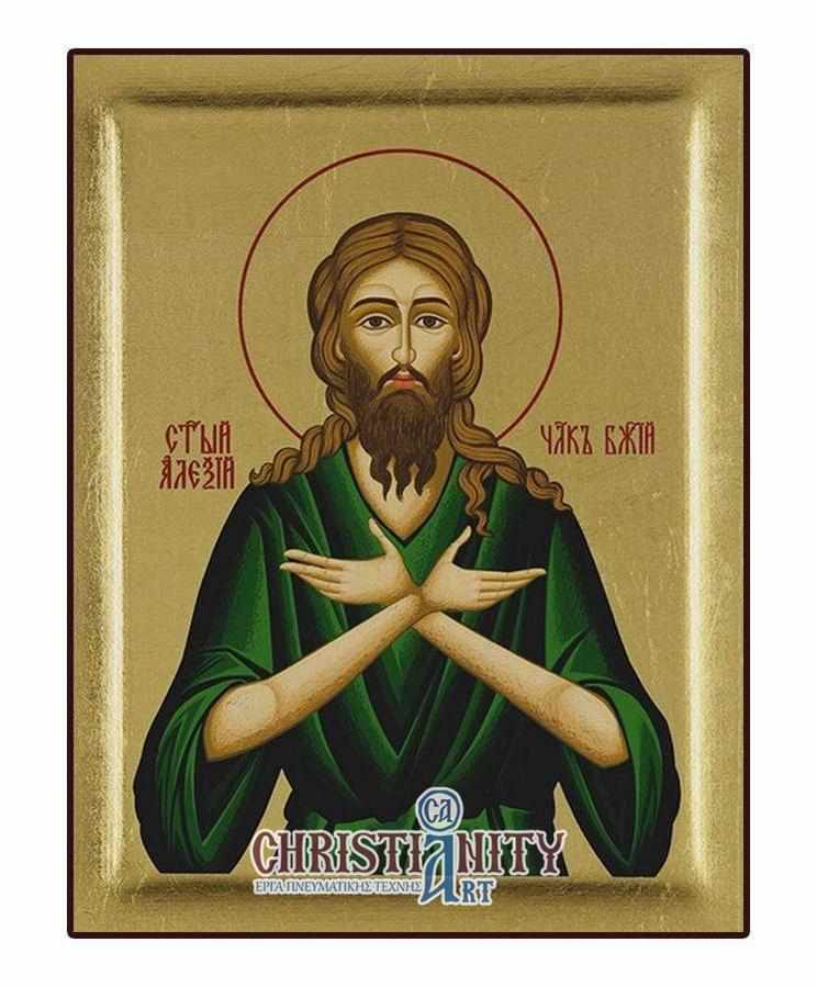 Saint Alexey - Excavated wooden image on canvas with gold background - Mount Athos