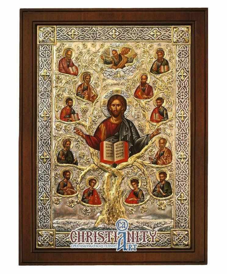 The Vineyard - Silver image in wood, locally gilded - Mount Athos