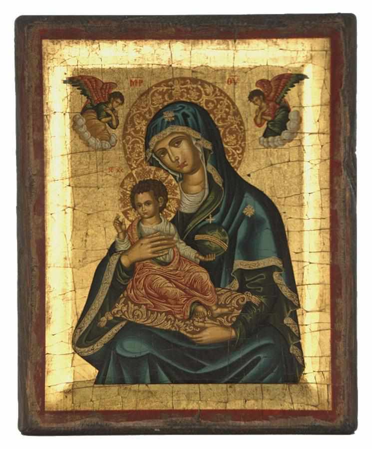 Virgin Mary Brefokratusa - Engraved wooden aged image on canvas with golden background - Mount Athos — additional product image 5 from Christianity Art