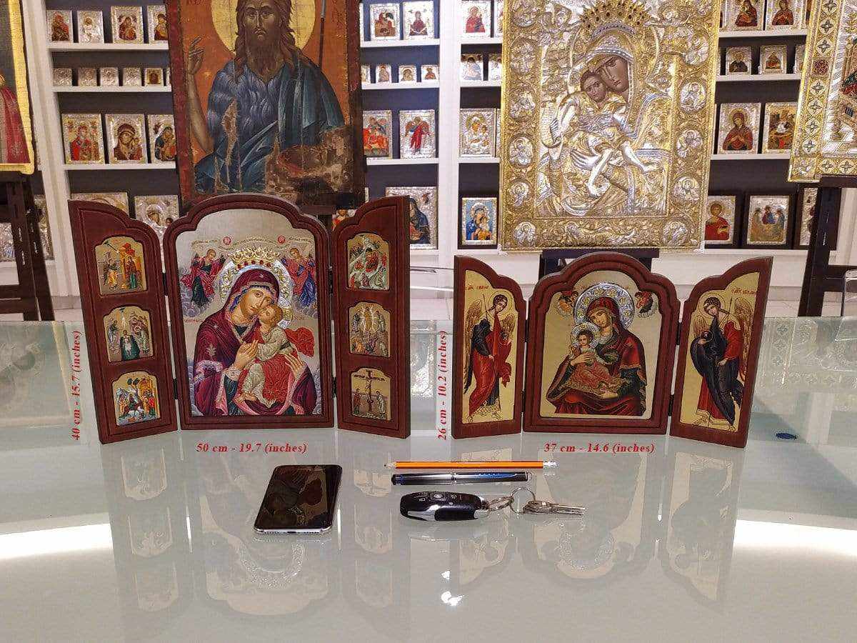 Jesus Christ Kazan - Old wooden icon triptych with silver halo locally gilded - Mount Athos — additional product image 3 from Christianity Art