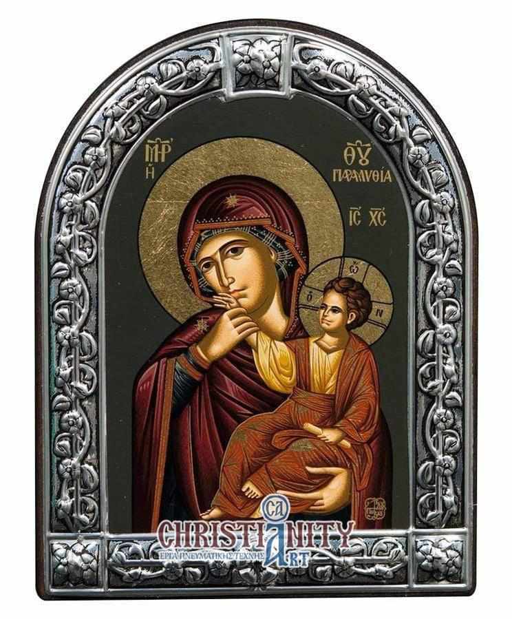 Virgin Mary - Image in wood with indelible metal frame - Mount Athos