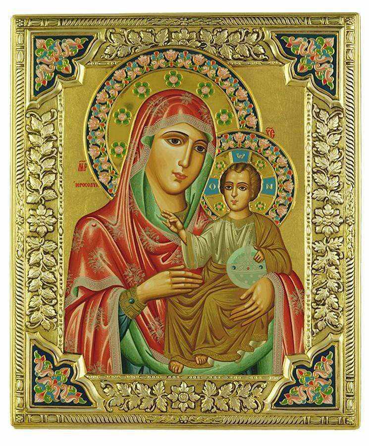 Virgin Jerusalem - Silver image on wood, locally gilded and decorated with enamel - Mount Athos — additional product image 4 from Christianity Art